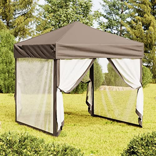 Festnight Partyzelt Faltbar mit Seitenwänden Partypavillon Faltbar Gartenzelt Partyzelt Faltpavillon Taupe 2x2 m