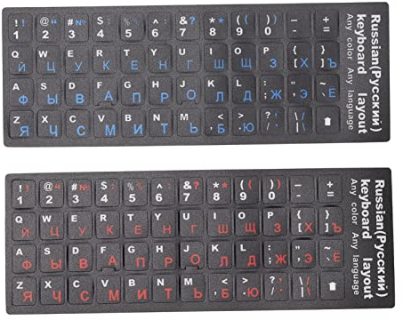 GOWENIC 2PCS Russische Tastatur Aufkleber, Tastatur Buchstaben Ersatz Aufkleber, wasserdichte und Staub Dichte Bunte Aufkleber für 10-17 Laptop-Tastaturen und PC-Tastaturen (1 Blau 1 Rot)