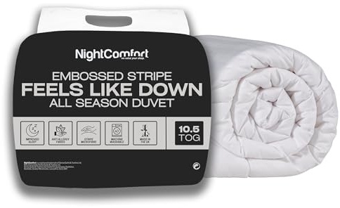 Night Comfort 10.5 Tog Double Duvet All Seasons Feels Like Down Hotel Collection Microfibre Soft Touch Satin Stripe Duvet
