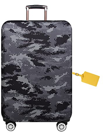 FANSU Elastisch Kofferhülle Kofferschutzhülle mit Camouflage-Print für 18-32 Zoll Reisekoffer, Waschbar Verdicken Kratzfest Reisekoffer Gepäck Schutzhülle (XL:29-32 Zoll,Grau)
