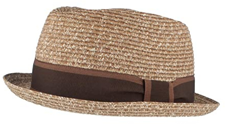 Breiter Strohhut Trilby, Sommerhut, Sonnenhut, knautschbar, einfarbige Ripsband-Garnitur, Hautfreundlich, Tabakfarben M