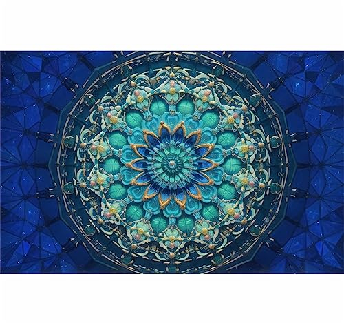 TWYYDP Holzpuzzle 1500 Teile,Blaues und Grünes Mandala Holzpuzzle,Schöne Wanddekorationsgemälde