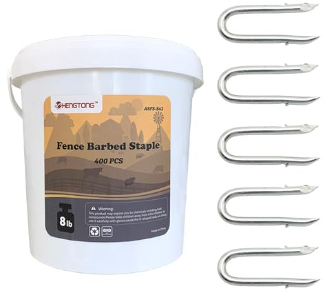 HENGTONG Steel Wire Fencing Staples (400Pcs), Galvanized Steel Fence Staple Nails, Heavy Duty U-Shaped Fasteners Staples Nails for Wire Mesh and Woven Fencing
