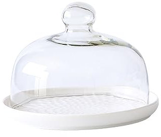 BradOc Cake Hood Ceramic Cake Plate Glass Cake Bell Cake Stand Cakes Glass Bell Cake Stand Glass Hood Cheese Bell Food Cover For Wedding Birthday Party,C
