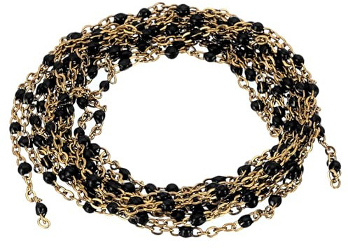 PATIKIL 2m/6.6 Feet Stainless Steel Cable Chain, Gold Link Chain Enamel Beads Satellite for Jewelry Making DIY Necklace Bracelet Accessories, Black