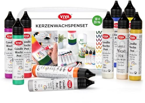 LM-Kreativ Wachspen - Set - Festliche Jahreszeiten - 10 Farben je 28 ml in praktischer Box - Kerzenstifte für Kerzen bemalen Set Kerzenstifte zum Verzieren Kerzenmalstifte Taufkerze selber machen