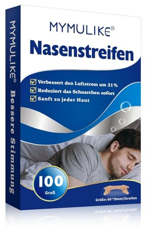 MYMULIKE Nasenpflaster Schnarchen, 100 Stück Nasenpflaster Besser Atmen, Anti Schnarch Nasenpflaster für Sport und Schlaf, Lindert Verstopfte Nase Aufgrund von Erkältungen, Allergien