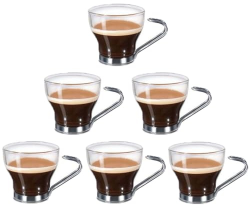 Set 6 Tazzine da caffè moka orzo ginseng in vetro con manico per bar 8,5 CL ristorante particolari moderne
