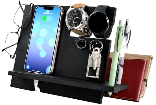 Gifts for Men Bedside Organiser Wood Phone Docking Station Dad Birthday Gift for Him Nightstand Key Wallet Watch Stand Mens Gifts for Xmas Presents for Dad Husband Boyfriend Anniversary & Christmas