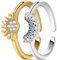 Aucuu Sonne Mond Ring Gold Silber Set, Verstellbar Matching Rings Freundschaftsringe Sonne und Mond Ring, Ringe Frauen Silber 925, Sun and Moon Set, Dupes Schmuck Geschenk für Damen Frauen
