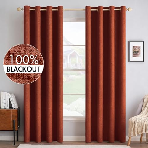 MIULEE Verdunklungsvorhänge mit Ösen Leinenoptik Ziegelrot 2er 245x140cm | Blickdichte Thermovorhänge mit Ösen, Leinenoptik, Wärmeisolierend & Kälteschutz für Wohnzimmer und Schlafzimmer