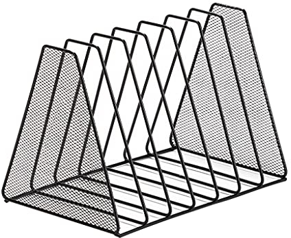 Aktenmagazinhalter Dreieckiger Desktop-Zeitschriftenhalter, stabiles 7-Fächer-Eisen-Aufbewahrungsregal for Bücher, Zeitschriften, Vinyl-Schallplattensortierer, Organizer, Bücherregal for die Heimbüro-