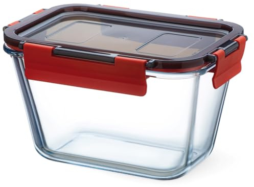 SIMAX Frischhaltedose aus Glas mit Deckel mit Clips aus Kunststoff, Cont 1,35 l, Maße: 185 x 132 x 105 mm – Borosilikatglas, 7636/L
