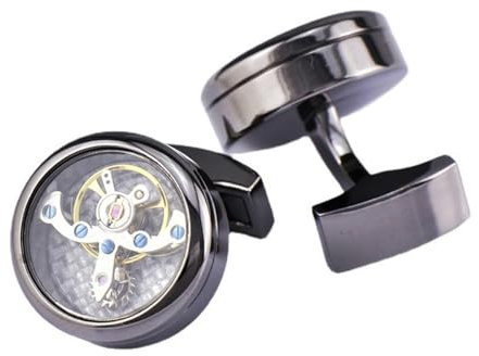 Front Line Herren-Manschettenknöpfe Tourbillon-Uhrwerk, Manschettenknöpfe, Schwarz, Kupfer