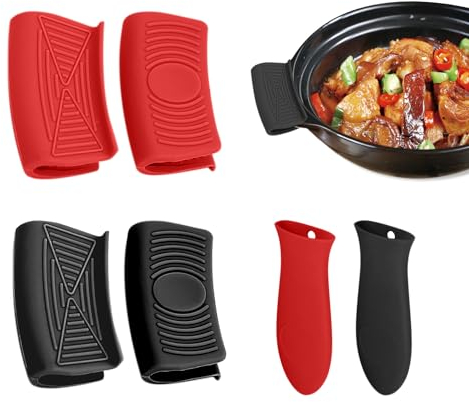 2 pares de clips para orejas de olla, 2 pares de tapas de mango de olla, tapas aisladas para ollas, pinzas para ollas, asas de silicona resistentes al calor, accesorios de cocina