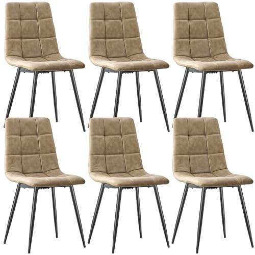 ANVOFONG Sedie Sala da Pranzo set da 6,Panno Tecnico Sedie Cucina,Salotto Con base in Metallo,Adatto a Sale da Pranzo, Soggiorni,Cucine,Camere da Letto e Sale di Ricevimento-Marrone Giallastro