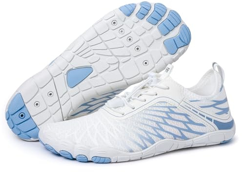 Hike Footwear Lazuli Pro - Wide Toe Box & Non-Slip,Pro Healthy Breathable, and Comfortable feet with Barefoot Shoes for Women White/Blue