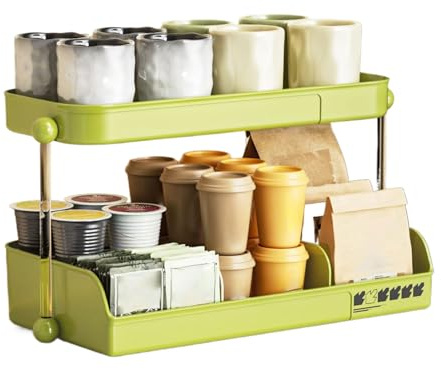 Soporte para tazas, estante para tazas de café, soporte para tazas de té, estantería de 2 niveles, estantería para tazas de café, organizador para tazas de whisky, tazas de té, vasos