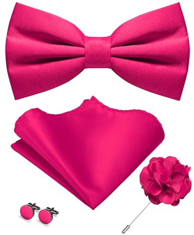 JEMYGINS Herren Matte Einfarbige Fliege mit Taschentuch Manschettenknöpfen und Ansteckblume Set