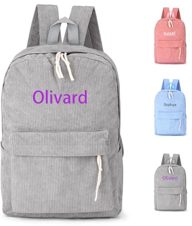 NGTSFLY Personalisierter Kinderrucksack mit Namen,Kordsamt Bestickter Kindergartenrucksack,Schulranzen Mädchen Jungen 1-5.Klasse,Personalisiert Geschenk