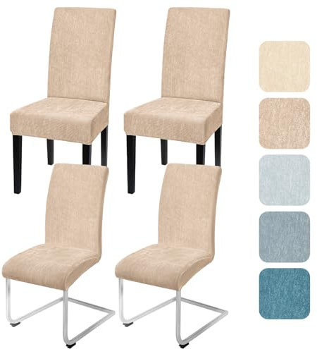 Alishomtll Stretch Stuhlhussen 4er Set Chenille Stuhlbezug für Schwingstühle Universal Esszimmerstühle Bezug Waschbar Abnehmbar Stühle Schutz für Küche Bankett Hochzeit Hotel Restaurant (Khaki, 4pcs)
