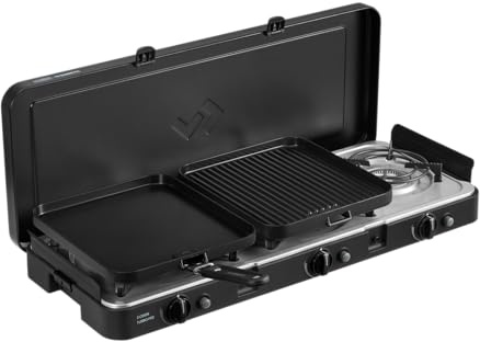 CADAC - 3 Cook Turbo FFD Deluxe - barbecue - Barbecues portables | Surface de cuisson en acier inoxydable, Incl. Housse de protection, Camping, Les incontournables du barbecue, Noir