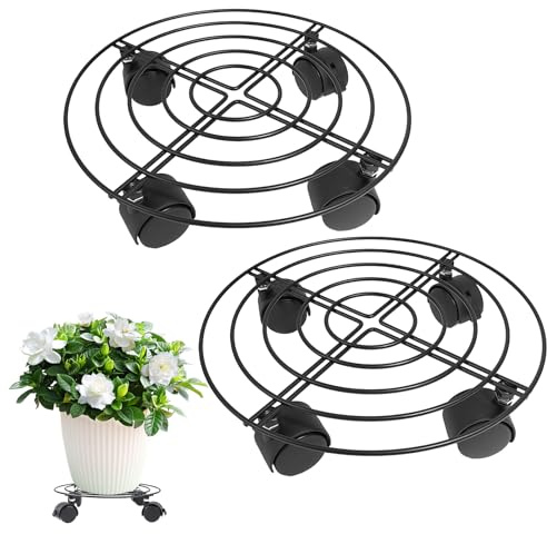 PORFOYO 2 Pezzi Carrello per Piante con Ruote, 32 Cm Sottovaso con Ruote Nero capacità, Rullo per Piante, con Ruote Girevoli A 360° per Interni, Esterni, Casa E Giardino