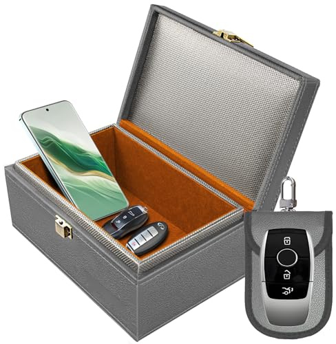 Faraday Box for Car Keys, Faraday Key Fob Protector Box, Anti Theft Car Keys Faraday Cage, Keyless Entry Protector Faraday Pouch for Key fob, RFID Signal Blocking Box(Gray,L)