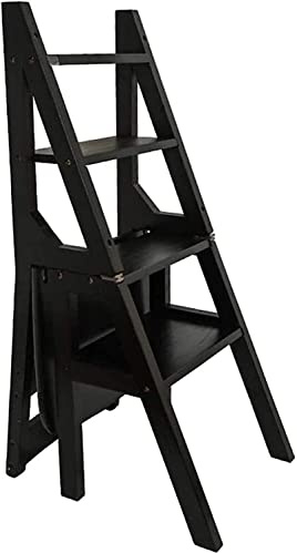 Portable Wooden Folding Step Stool Chair Ladder - Multifunctional 4-Step Design for Home, Library, Kitchen & Stairway Use - Space-Saving & Sturdy Solution