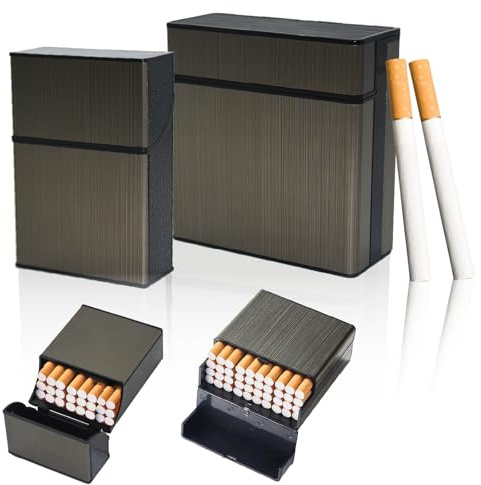 2 Stück Zigarettenetui, 1 Groß Zigarettenetui Metall für 40 Zigaretten, 1 Zigarettenbox aus Metall für 20 Zigaretten, Edelstahl Zigarettencase für Damen Herren, Geschenk für Raucherliebhaber