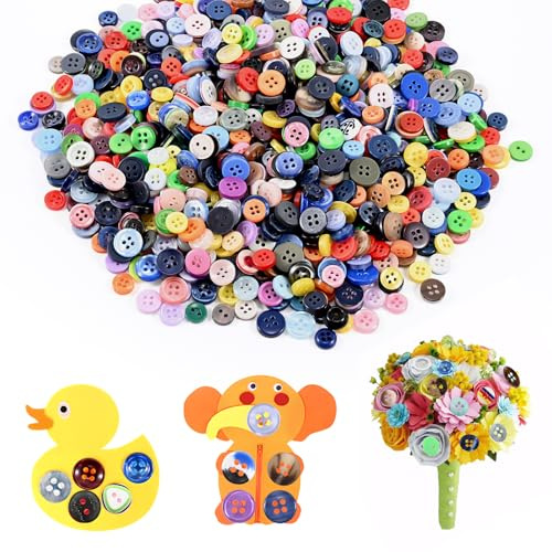 1000 Stück Bunte Knöpfe Candy Farben Kleine Knöpfe Kunststoff Bastelknöpfe Kinderknöpfe in Verschiedene Größen und Farbe für Kinder DIY Basteln Painting Geschenk Deko(7–15 mm)