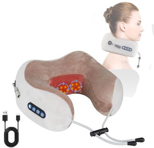 Masajeador Cervical Eléctrico USB Recargable con Función de Calor - Alivio de Dolor Cervical, Almohada de Masaje con 3 Modalità, 3D Masajeador Cervical y Espalda para la Casa, Oficina, Viajes.