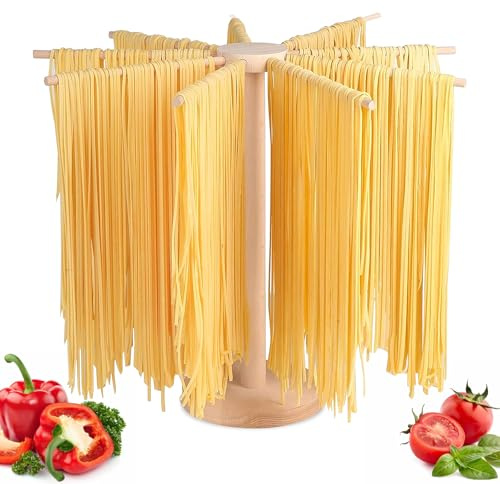 Yeqqzq Stendipasta in legno, pieghevole, con 9 bracci, grande supporto per stendipasta fatta in casa, spaghetti, tagliatelle, fettuccine