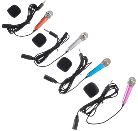 FRCOLOR 4pcs Mini Handheld Dynamic Microphones Compatible with Singing or Recording Applications Made of Sturdy Metal Aluminum Alloy for Home Karaoke and Recording Sessions