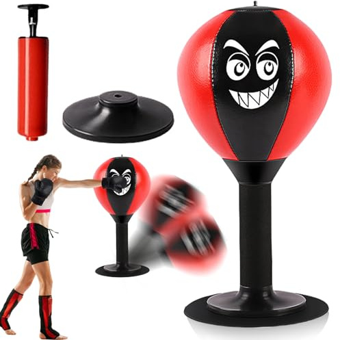Punchingball Tisch, Desktop Punching Bag Punchingball Erwachsene, Mini Boxsack Punchingball mit Starken Saugnäpfen und Luftpumpe, Box Sack für Zuhause und Schreibtisch zum Stressabbau Tisch