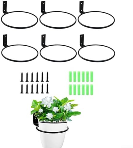 Besshepplo 6 Stück Metall Wandmontierte Pflanzenaufhänger Ringe 12,7 cm Wandmontage Blumentopf und Pflanzenständer Ringe Indoor Outdoor Garten Topflappen Halterungen mit Schrauben schwarz