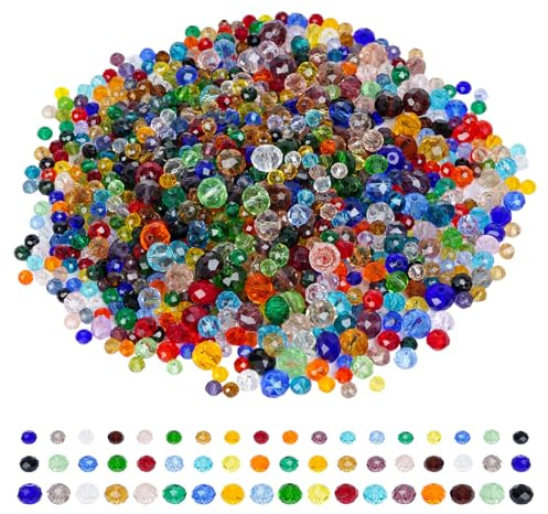 1000 Stück Glasperlen zum Auffädeln, Kristall Glasperlen Kit Bunte Facettierte Perlen für Armbänder Basteln DIY Schmuckherstellung Handwerk Halskette 8mm/6mm/4mm