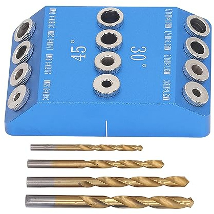 Drill Guide Jig 30 45 90 Degree, Angled Drill Guide Jig, Aluminum Alloy Angle Drill Jig for Woodworking Cutting, Multi Angle Drill Guide with Steel Drill Sleeves for Railings