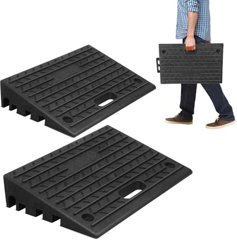 ISOISL 4 Stück Bordsteinrampe Gummi 10cm Hoch Tragbar mit Griff Rampe für Bordsteine, Rollstuhl, Auto Auffahrrampe Türschwellenrampe (50x32x10 cm)