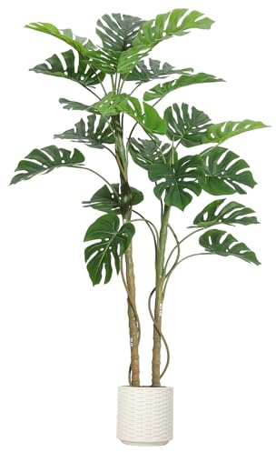 Garvee Monstera Artificielle 150cm, Pot Céramique | Feuilles réalistes, tronc modulable, résistance UV. Entretien nul, idéal salon/bureau/chambre.