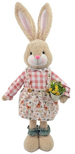 Osterdeko Hase Figuren, Osterhase Figuren, Einziehbare lange Beine, Frühlingsdeko Hase Statue, Plüsch Osterhasen Puppen, Ostern Deko Kaninchen Kuscheltier für Tischdeko Modern Gartendeko (B)