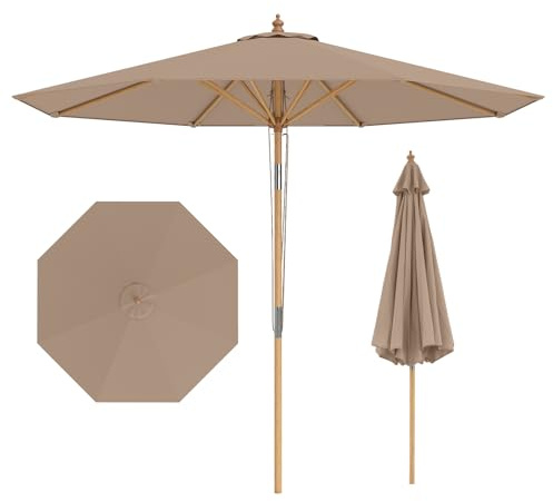 COSTWAY Ombrellone da Giardino 280 cm, Ombrellone Inclinazione Regolabile a 30°, con 8 Stecche, per Spiaggia Piscina Cortile (Marrone)