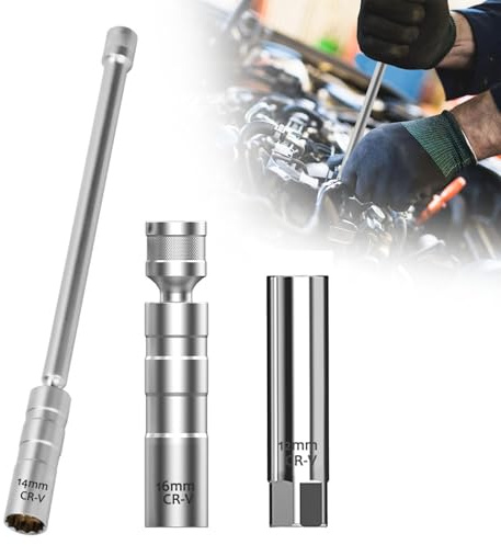 3 Pcs Zündkerzenschlüssel, Magnet Universal Flexibel Glühkerzenschlüssel 12mm/14mm/16mm (Cr-V-Stahl), 3/8 Zündkerzennuss, 360° Drehbare spark plug wrench Steckschlüssel für Auto Zündkerzen Wechsel
