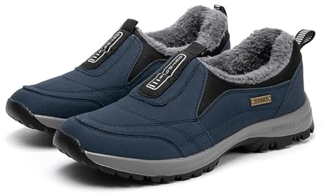 Vinterskor slip-on promenadsneakers med fotvalvstöd herr läder snöstövlar mjuka halkfria skidskor vattentäta med varm fodrad vinterstövel bekväm termisk sko förtjockad snösko sport ankel stövel, BLÅ