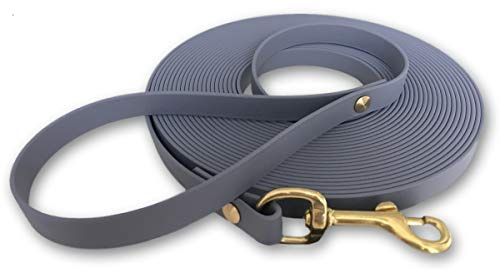 Schleppleine 9mm aus Beta BioThane® 15 Meter lang in Grau mit Handschlaufe und Messingkarabiner