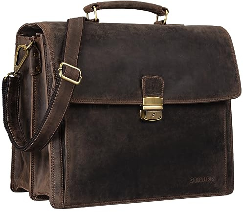 STILORD Noel Aktentasche Leder Herren Vintage groß klassische Arbeitstasche Bürotasche Umhängetasche Dokumententasche mit Laptopfach 13,3 Zoll und Trolleyschlaufe Farbe:dunkel - braun