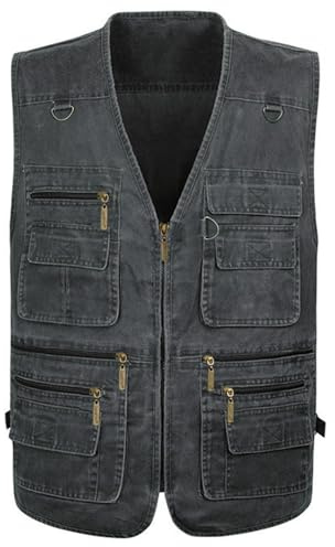 Flygo Men's Vest Plus Size 16 Pockets Leisure Outdoor Lightweight Fishing Photo Journalist Vest (Grey, Large)
