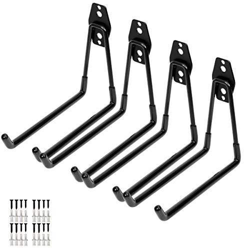 Whrsinlor Wall Mount Heavy Duty Double Utility Tools Hooks with Anti-Slip Coating for Garage Storage Organizer Shovels Chair Hose, Pack of 4