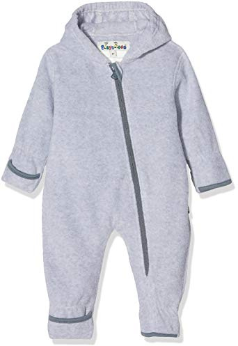 Playshoes Baby fleece-overall, andningsbar unisex jumpsuit för pojkar och flickor med lång dragkedja och huva, färgad kontrasterande, grå/melerad, 92