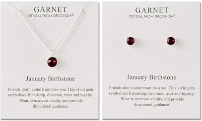 Philip Jones January (Garnet) Birthstone Necklace & Earrings Set Created with Zircondia® Crystals